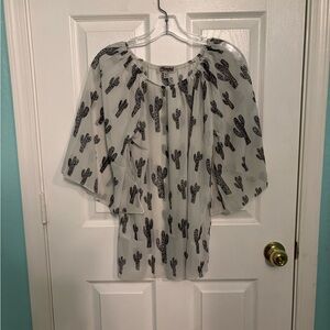 Sheer Black and White Cactus Print Women's Top